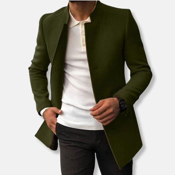Drune | Slim Fit Wollmischung Kragenlos Einreiher Hüftlänge