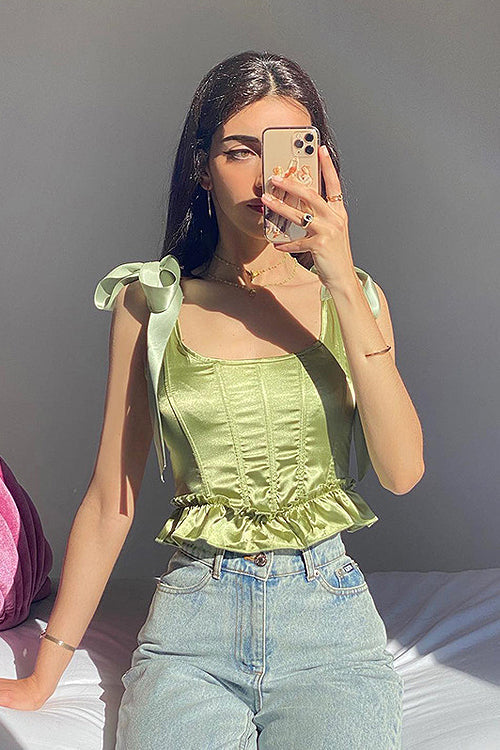 Drune | Perfekt Zufrieden Grün Schleife Bustier Korsett Crop Zu Oberteil