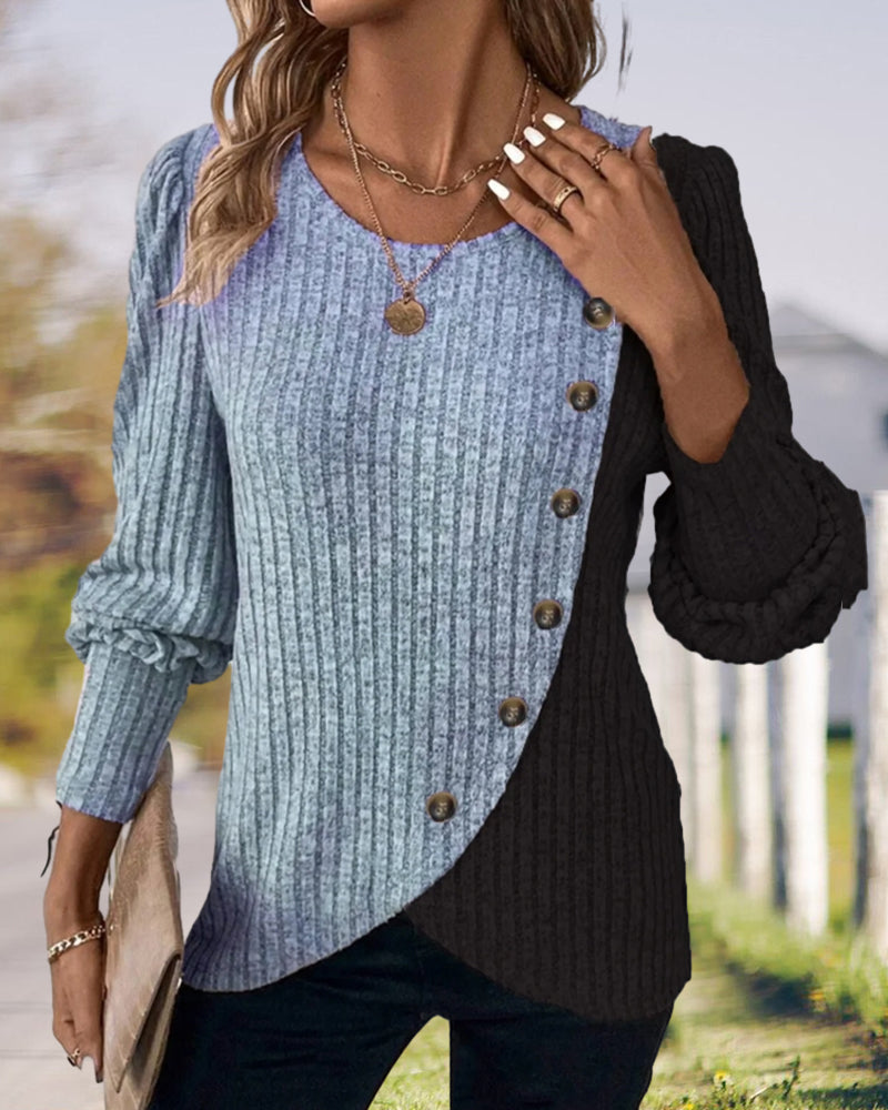 Drune | Stylischer Zweifarbiger Pullover mit Knöpfen für Frauen