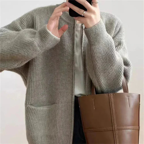 Drune | Strickjacke - Gerippte Textur - Reißverschluss - Oversized Passform - Mit Taschen