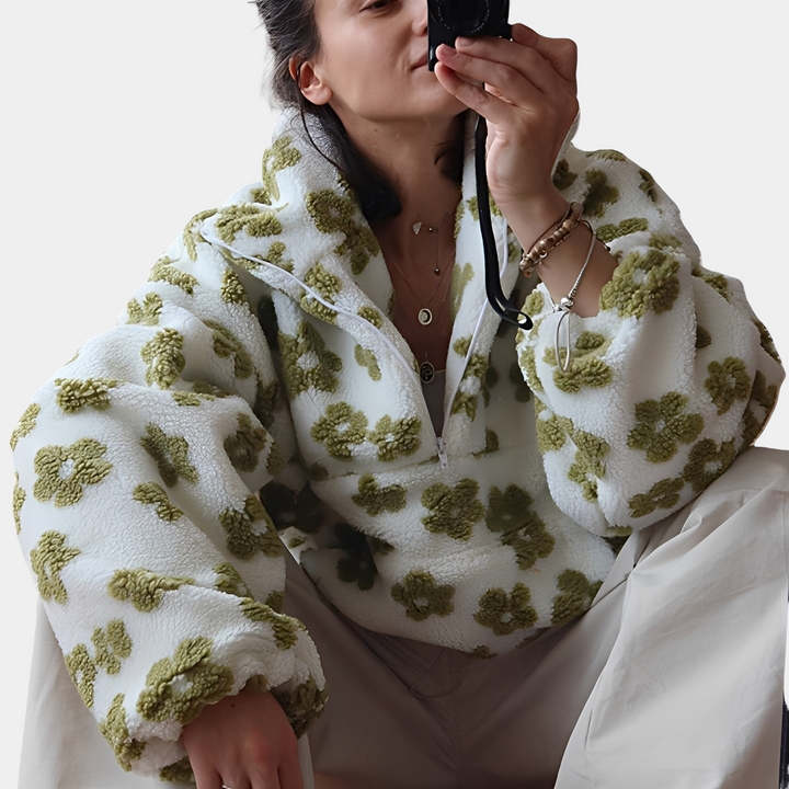 Drune | Damen-Sherpa-Pullover mit stilvollem Blumenmuster