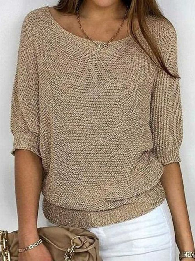 Drune | Goldfarbener einfarbiger Pullover mit Rundhalsausschnitt