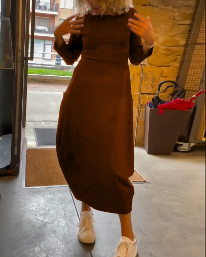 Drune | Kleid mit Rundhalsausschnitt und Langen Ärmeln und Tasche