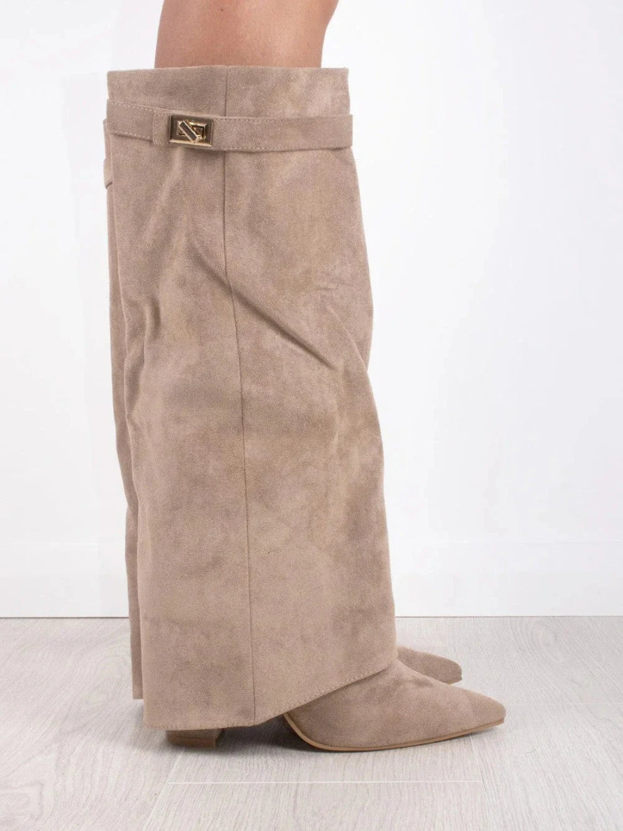 Drune | Elegante Damenstiefel Aus Hochwertigem Suede Mit Goldenen Akzenten