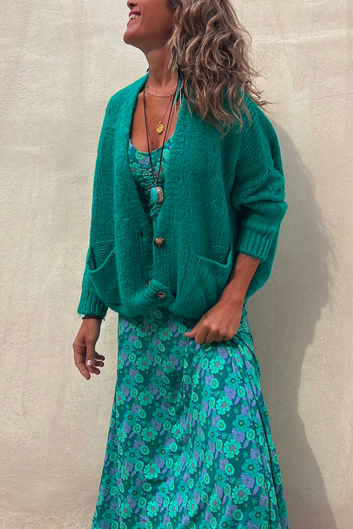 Drune | Rosiedress Solid Knopfverschluss Taschen Pullover Cardigan
