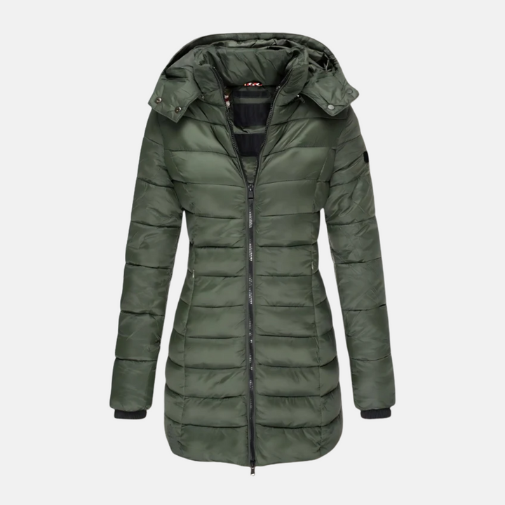 Drune | Pufferjacke Slim Fit Oberschenkel Länge mit Kapuze