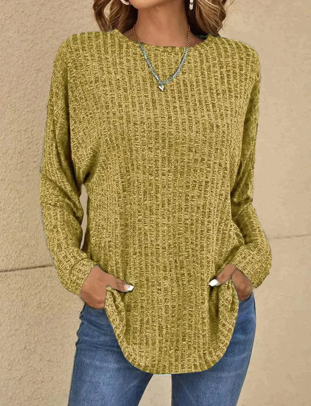 Drune | Stricktextur Lange Ärmel Lockerer Schnitt Rundhalsausschnitt