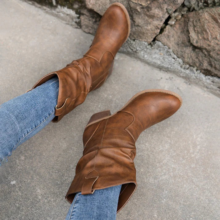 Drune | leder rutschfest frauen niedrige ferse cowboystiefel - abrela
