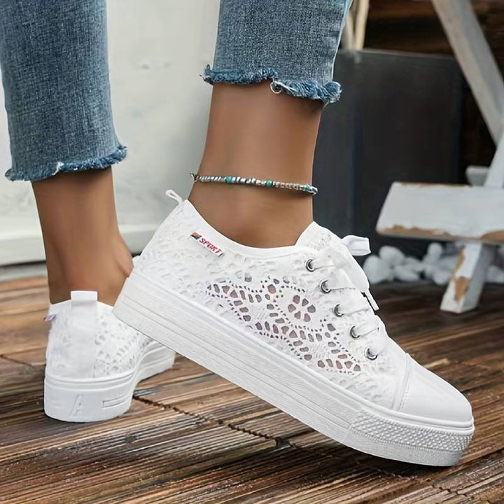Damen Luftige Spitzen Sneaker Leicht mit Plateausohle