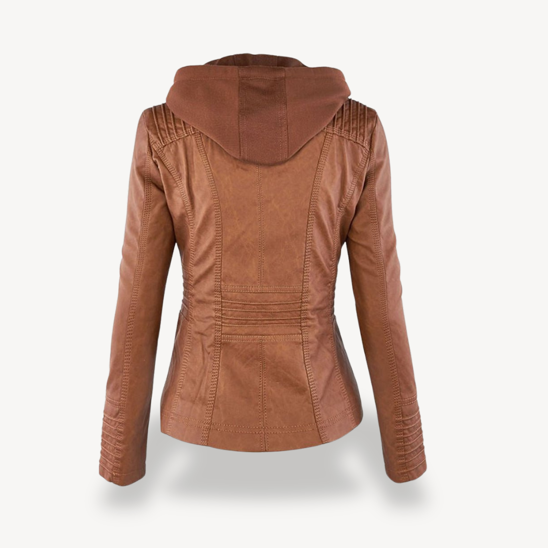 Drune | Damen wasserdichte Lederjacke mit Kapuze