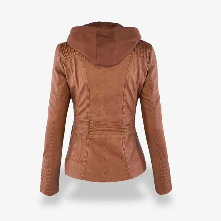Drune | Damen wasserdichte Lederjacke mit Kapuze