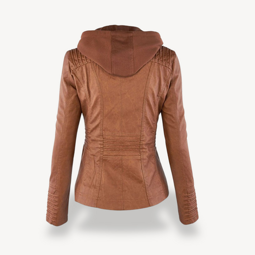 Drune | Damen wasserdichte Lederjacke mit Kapuze