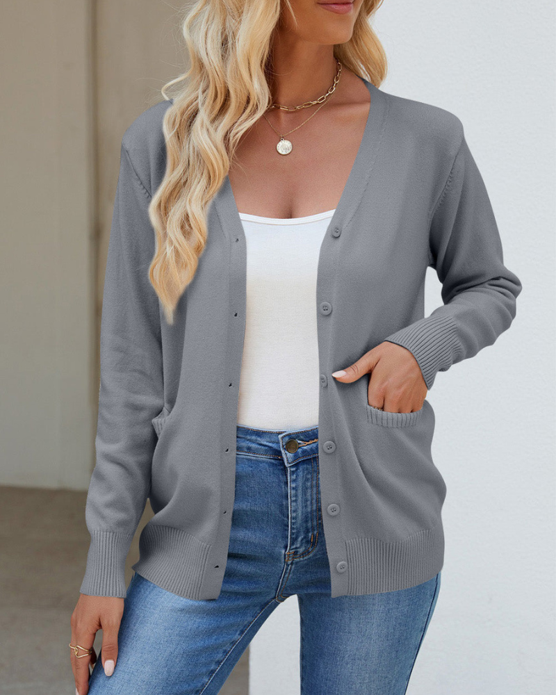 Drune | Strickjacke mit V-Ausschnitt, Knöpfen, langen Ärmeln und Taschen