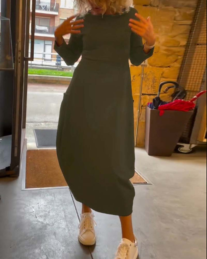 Drune | Kleid mit Rundhalsausschnitt und Langen Ärmeln und Tasche