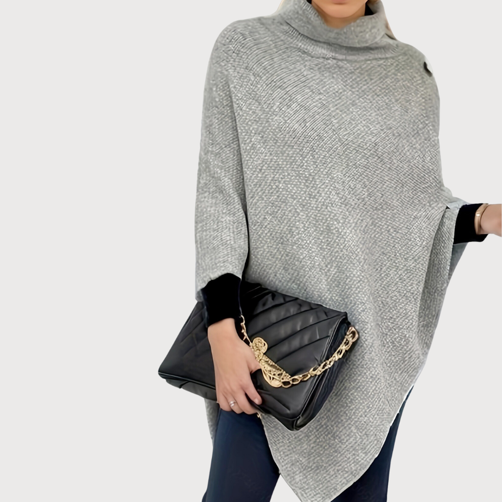 Drune | Asymmetrischer Poncho mit Knöpfen Stricktextur Moderner Stil