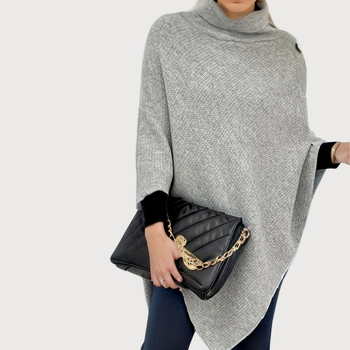 Drune | Asymmetrischer Poncho mit Knöpfen Stricktextur Moderner Stil