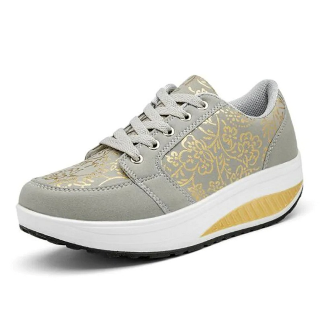 Drune | Schwarze Leder Orthopädische Damen Sneakers Mit Blumenmuster