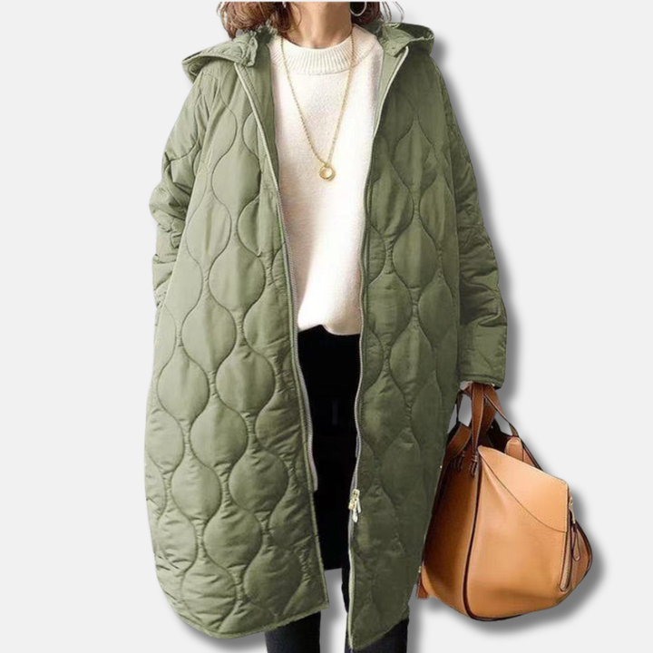 Drune | Damen Steppjacke – Oversized Fit – Lange Länge – Mit Kapuze und Reißverschluss vorne