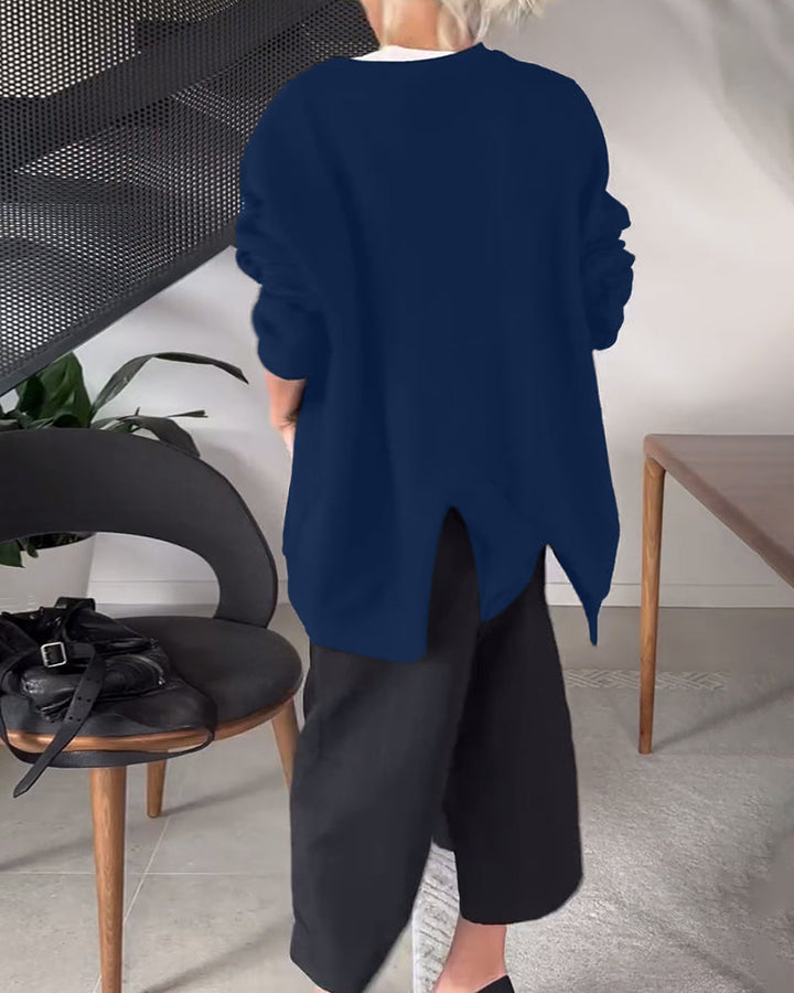 Drune | Sweatshirt mit Rundhalsausschnitt und Schlitz in Unifarbe