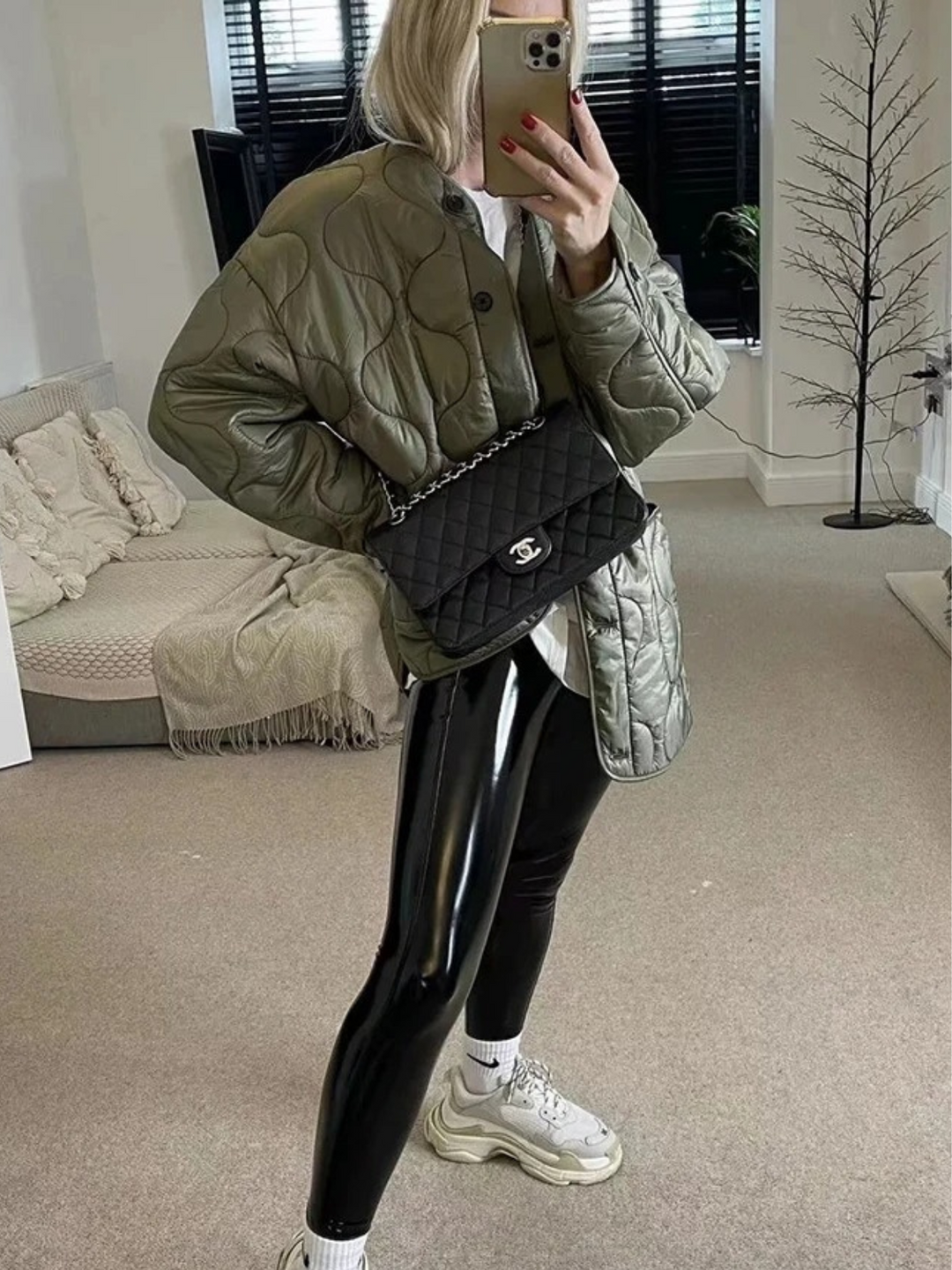 Drune | Trendy Olivgrüner Übergroßer Gestepptes Jacke für einen Stilvollen Look Ideal für Herbst/Winter