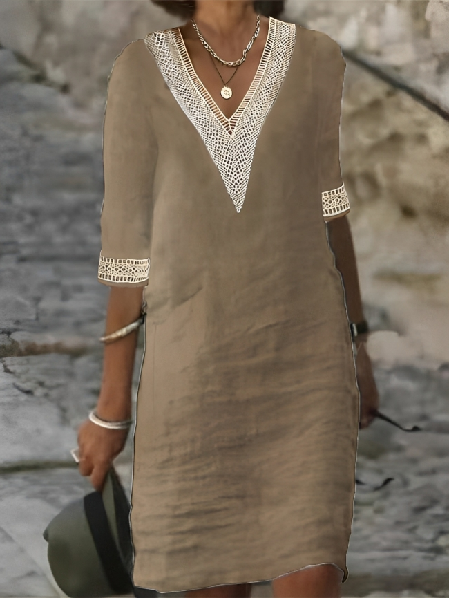 DruneDamen Baumwoll-Leinen Kleid Lässig & Bequem