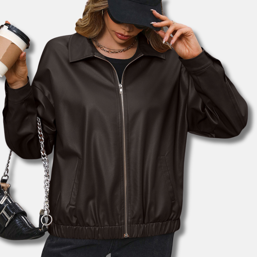 Drune | Bikerjacke Pu Leder Entspannte Passform Kurze Länge Reißverschluss Druckknöpfe