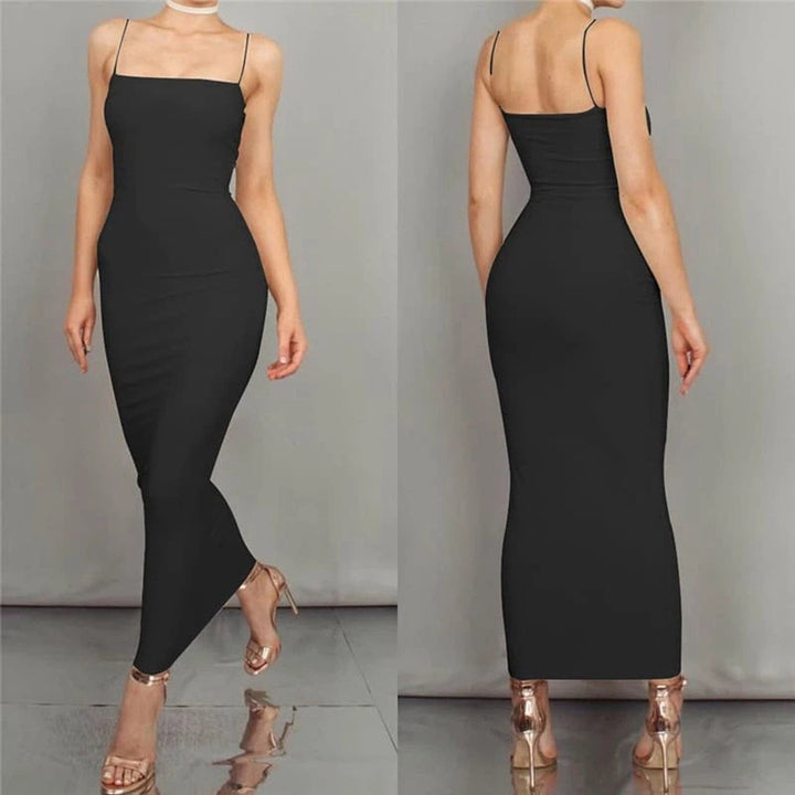 Drune | Bodycon Kleid Midi Länge Spaghettiträger Elegant und Figurbetont