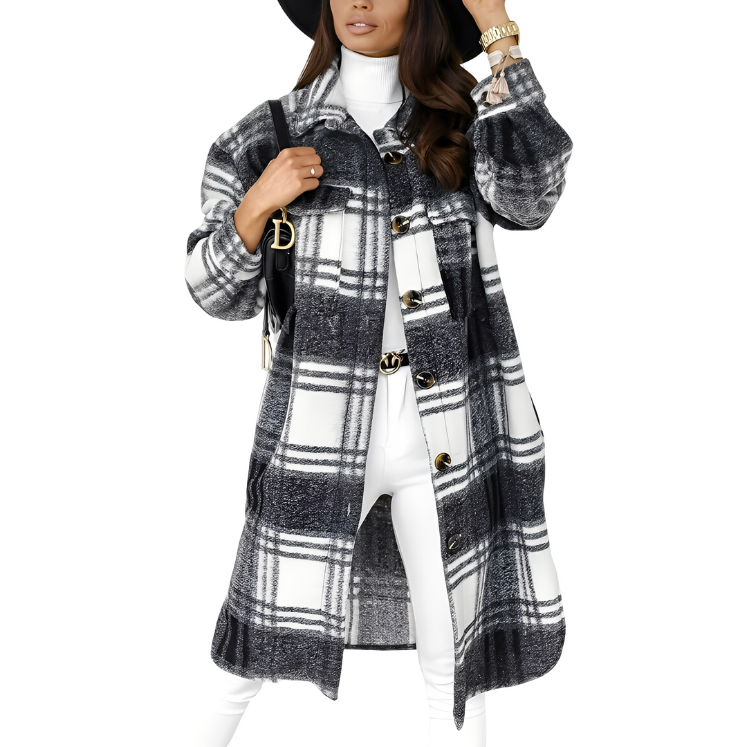 Drune | Stilvolle lange Damen-Karojacke