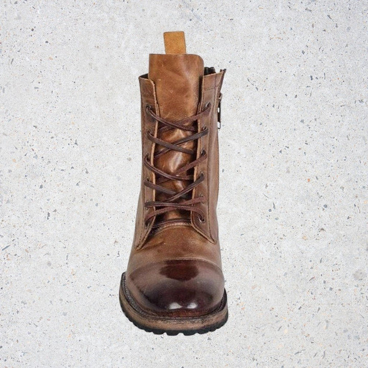 Drune | Retro Lederstiefel Mit Schnürsenkeln