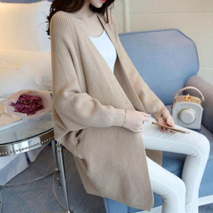 Drune | Lange Strickjacke Weiches Strickmaterial Offene Vorderseite Lockerer Schnitt Mit Taschen