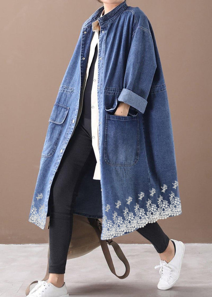 Drune | Denim Blauer Plus Size Trenchcoat Mit Kordelzug
