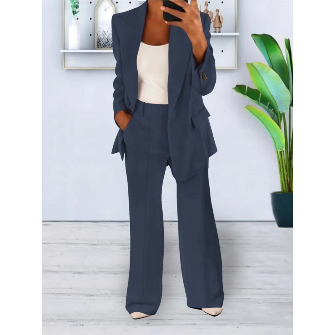 Drune | lässige Passform einfarbiger lässiger Taschenblazer und Hosen Set