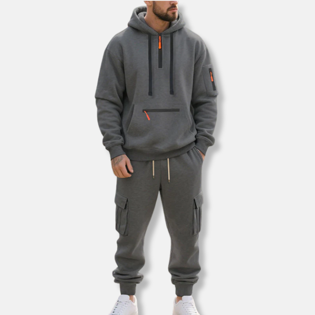 Drune | Trainingsanzug Lässige Passform Halb Reißverschluss Kapuzenpullover Baumwollmix Cargo-Hose
