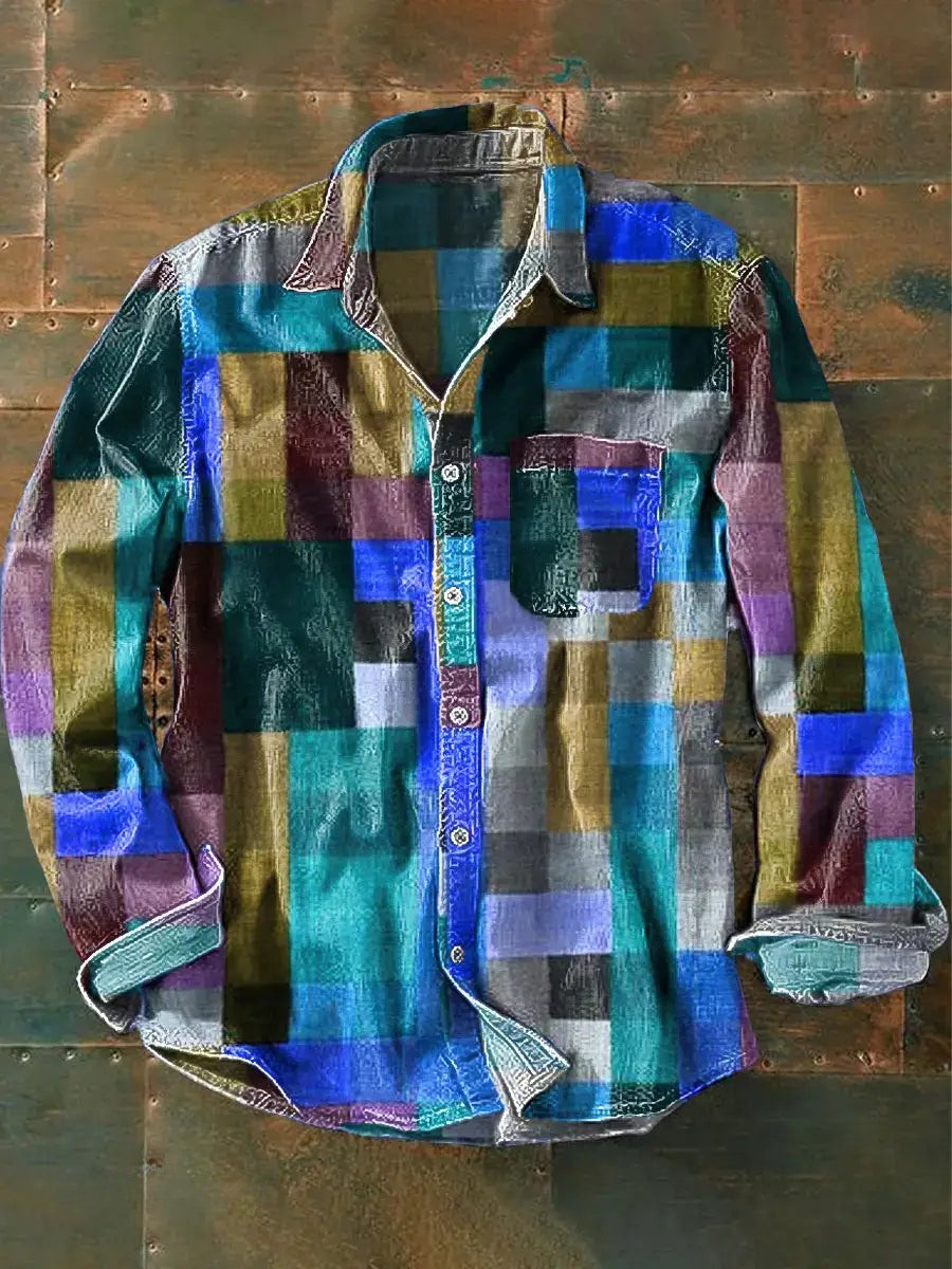 Drune | Stylisches Buntes Patchwork Button-Down Hemd