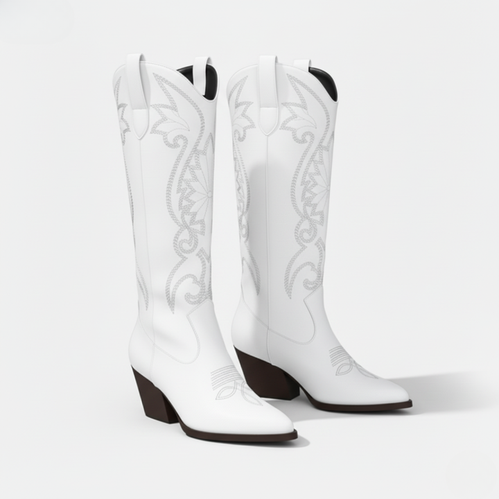 Drune | Stiefel - Kunstleder - Knielang - Bestickt Western - Blockabsatz