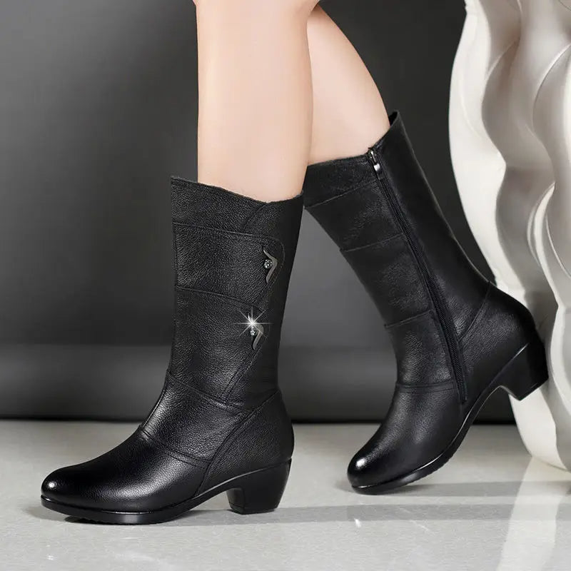 Drune | Damen Mid-Calf Plattform Keil Absatz Chunky Heel Stiefeletten