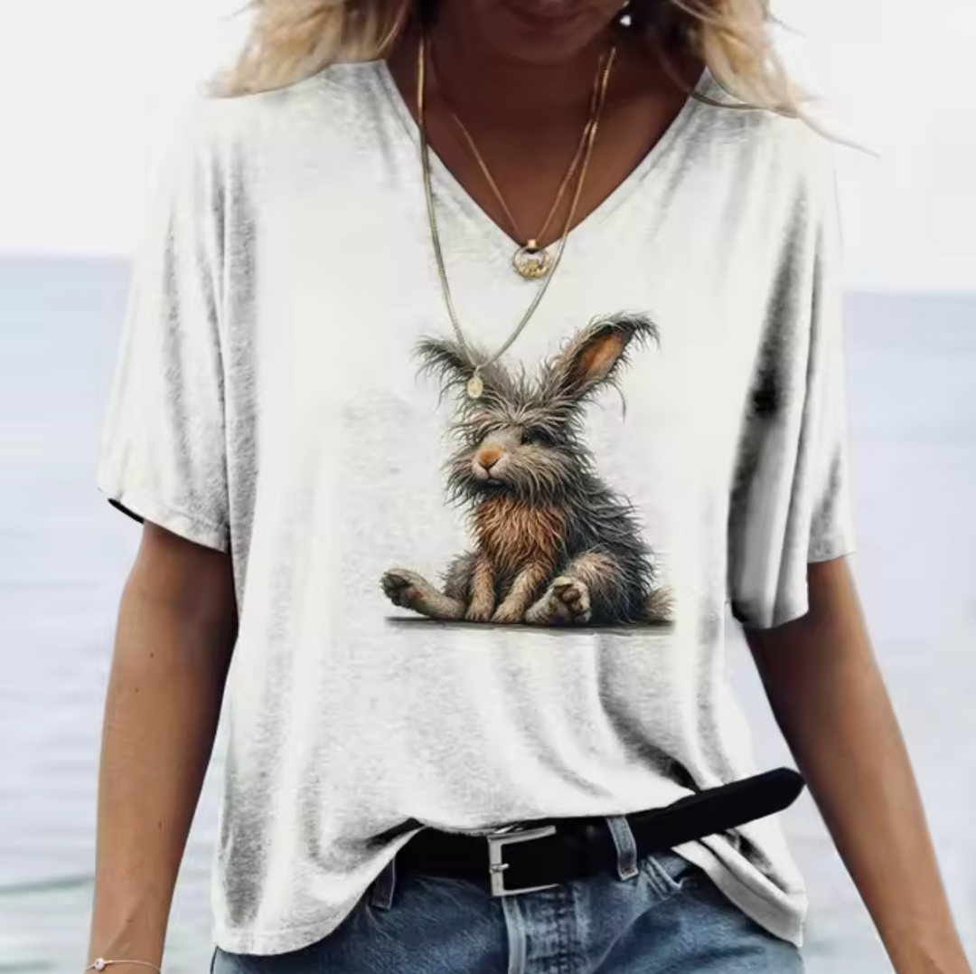 Drune | Weiße T-Shirts mit Hasenmotiven
