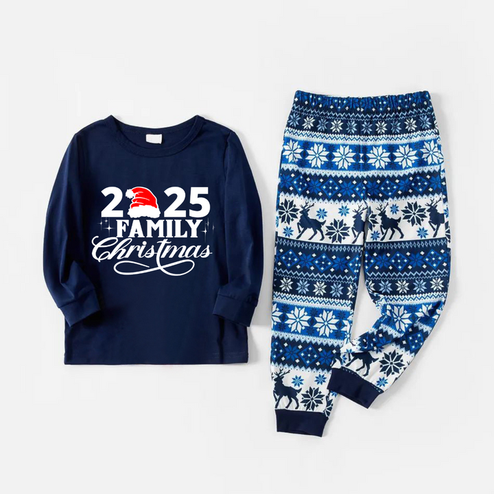 Drune | "2025 Familientag Weihnachten" Buchstaben Druck Blau Familie Passende Schlafanzug Sets