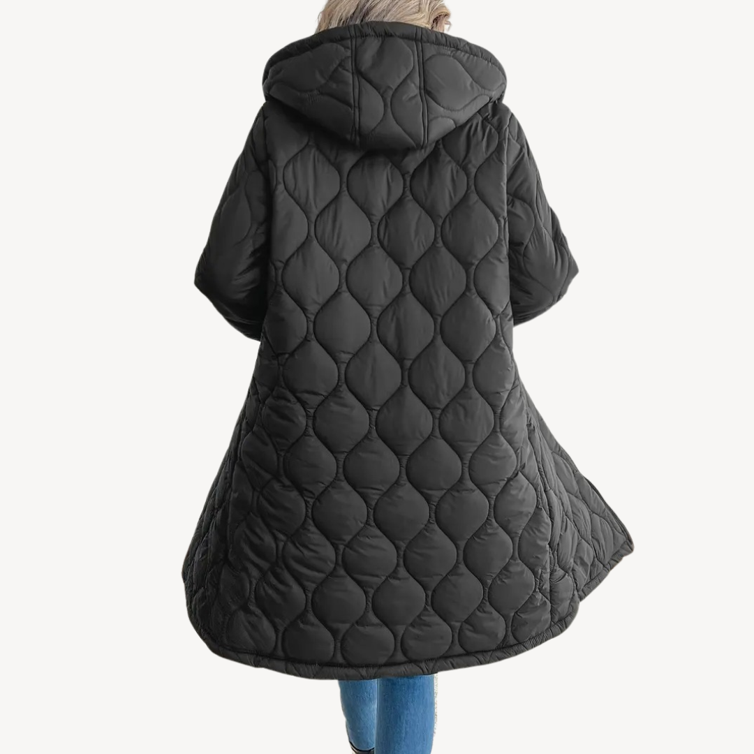 Drune | Damen Schwarz Steppkapuzen-Puffermantel