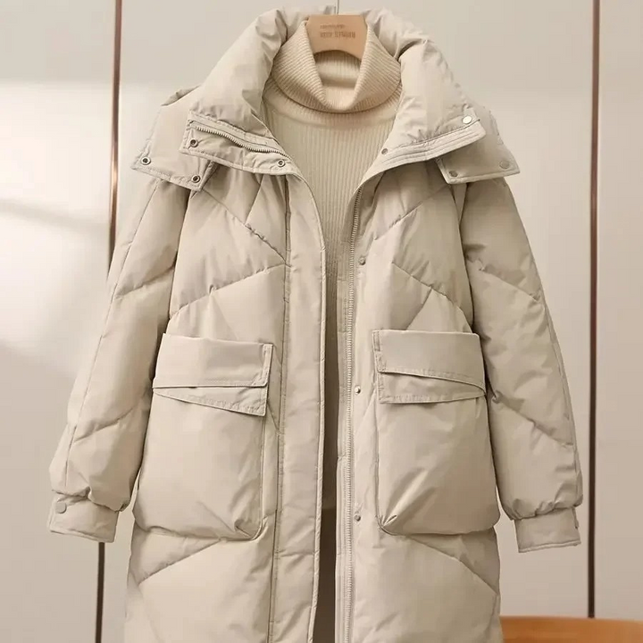 Drune | Stylische Graue Leichte Pufferjacke mit Umlegekragen für Frauen