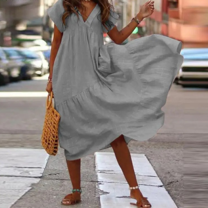 Drune – Blusenkleid im Maxi-Stil mit V-Ausschnitt und Rüschen