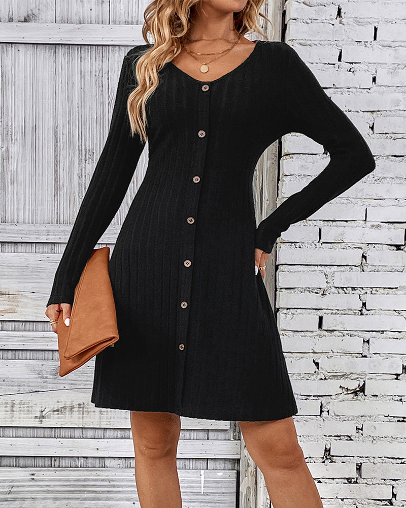 Drune | Schwarzes Kleid mit Langen Ärmeln