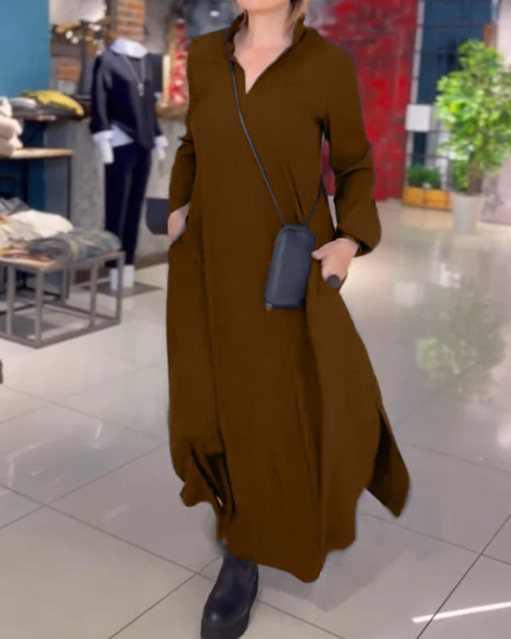 Drune | Langes Kleid mit Seitlichem Schlitzrevers
