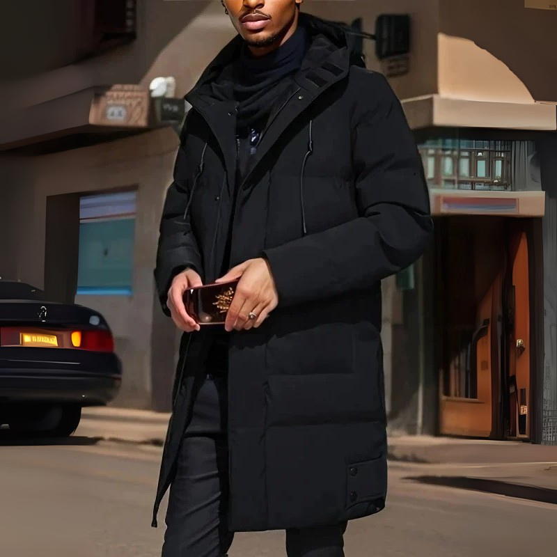 Drune | Herren Langer Wintermantel Mit Verstellbarer Kapuze Und Reißverschluss Design
