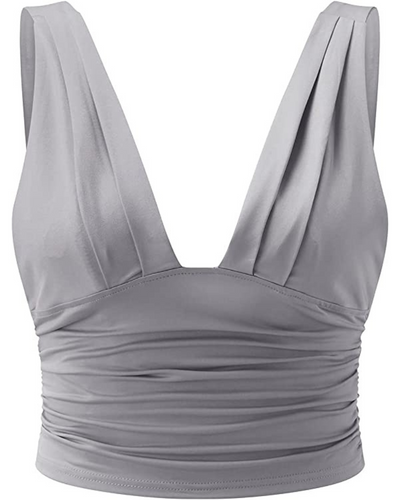 Drune | Elegante Damen Top Schickes Ärmelloses Crop Top Mit V-Ausschnitt