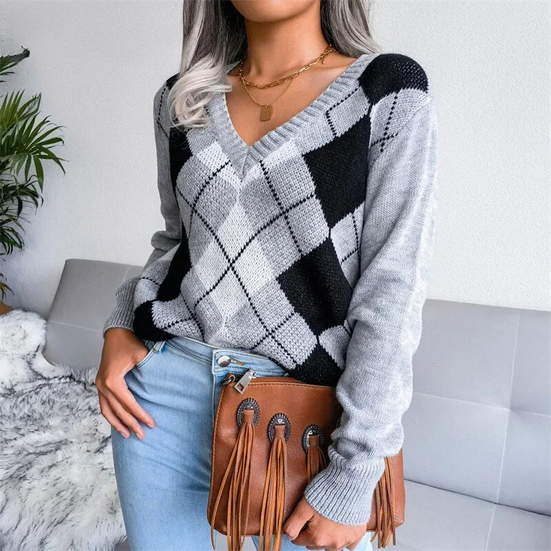 Drune | Winterpullover mit V-Ausschnitt und Karomuster