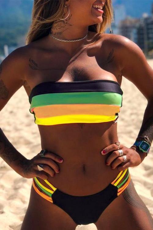 Drune | Rosiedress Rainbow Gestreifter Tube Top Bandeau Bikini Set
