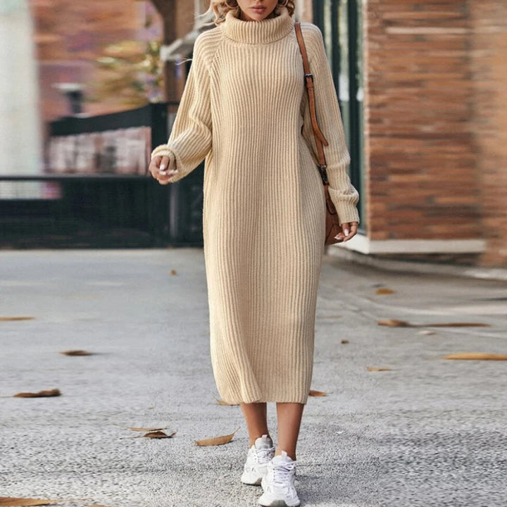 Drune | Bequeme Damen Maxi Pullover Kleid mit Kragen