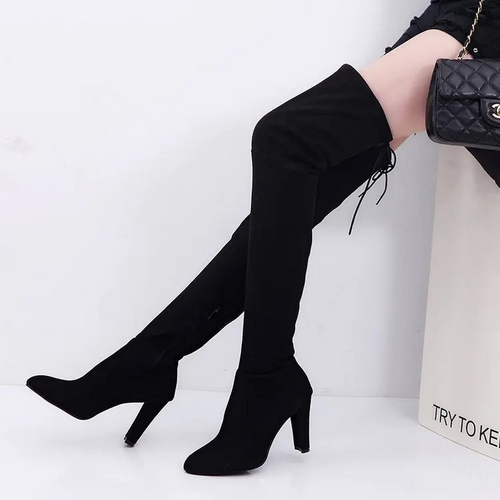 Drune | Overknee Stiefel Mit Hohem Absatz Und Seitenreißverschluss Trendy Damenstiefel
