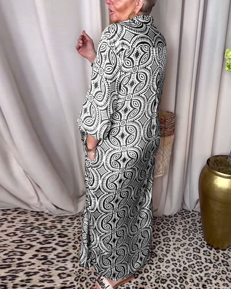 Drune | Vintage Bedrucktes Maxikleid mit Reverstaschen